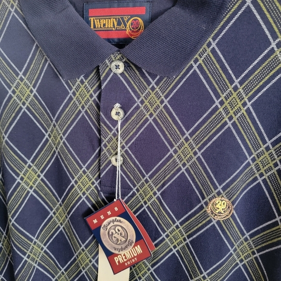 Wrangler 20X Navy Blue Plaid Polo Shirt SZ L - Picture 2 of 3